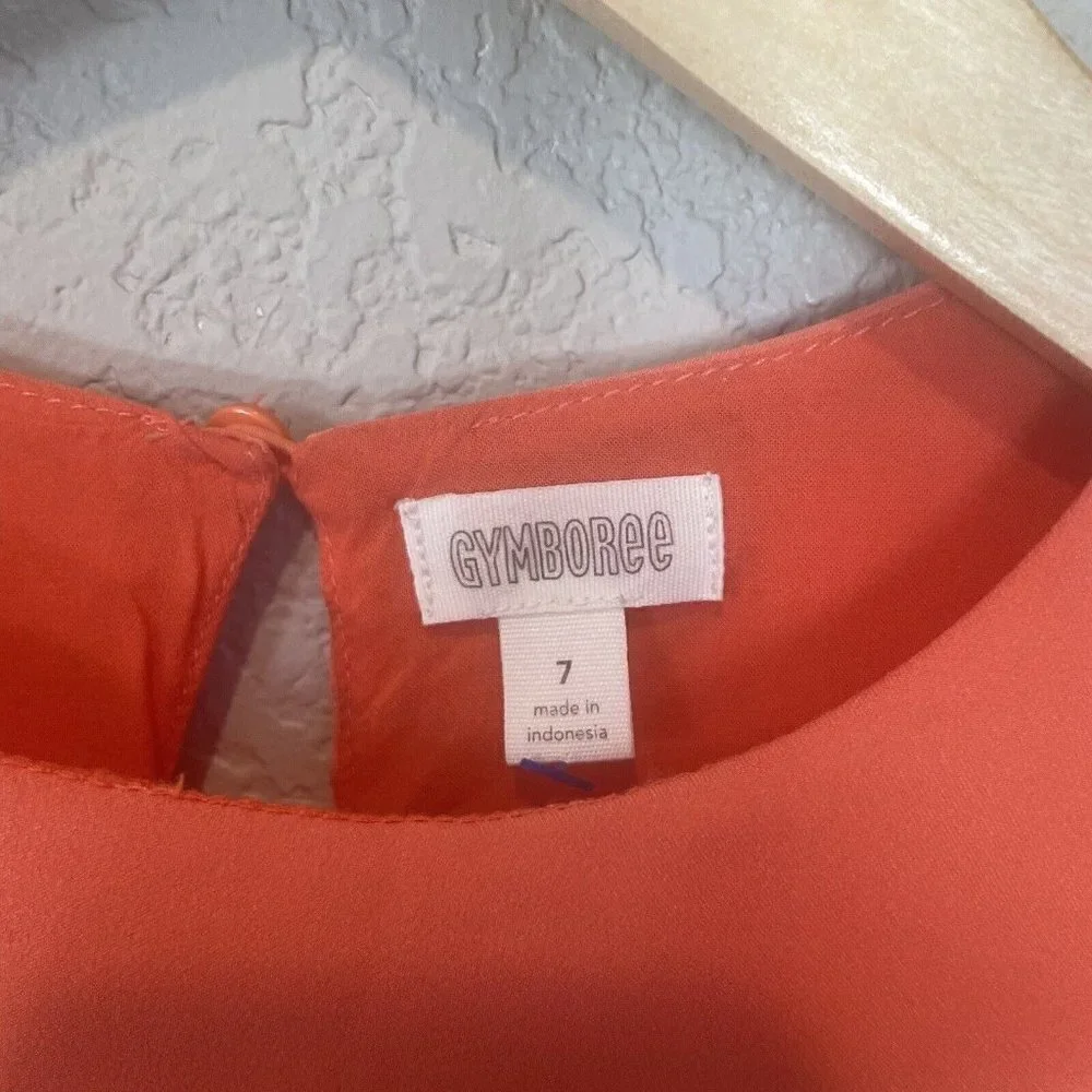 Gymboree Dress Girls Size 7 Orange Ruffle Sleeves Easter Drop Waist Rayon Spring